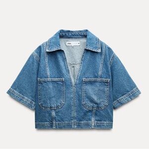 Zara Brand New With Tags Denim Cropped Shirt